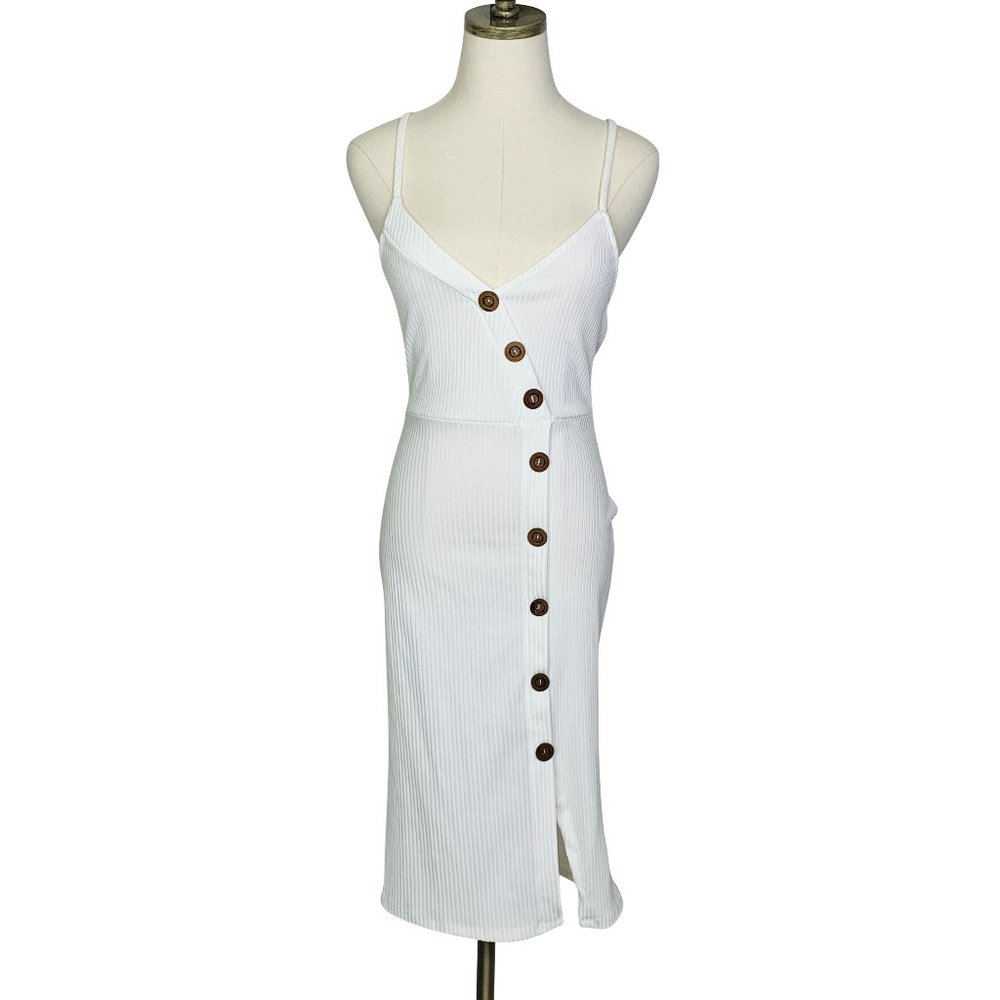 NWT LOVE J Ribbed Button Front Midi Dress 2529